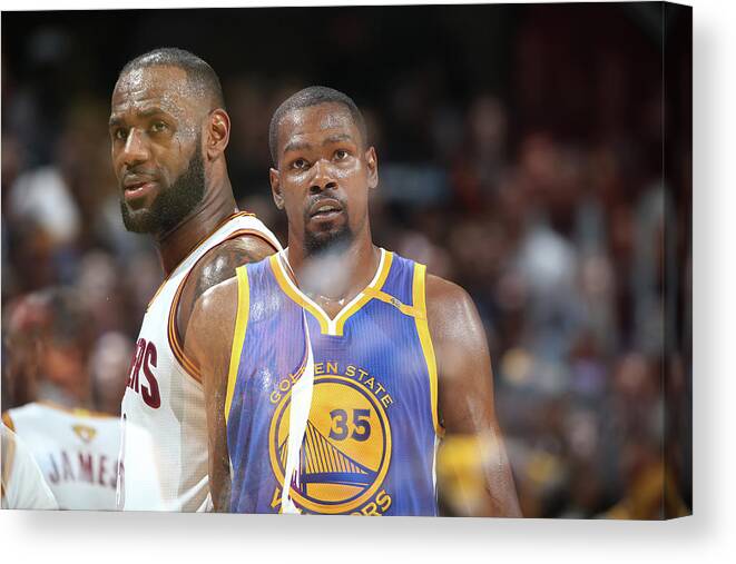 Lebron James Canvas Print featuring the photograph Kevin Durant and Lebron James #4 by Nathaniel S. Butler