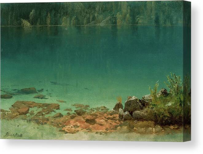 Landscape Canvas Print featuring the painting Lake Scene #7 by Albert Bierstadt