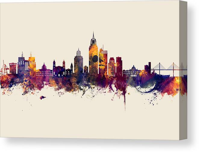 Mobile Canvas Print featuring the digital art Mobile Alabama Skyline #4 by Michael Tompsett