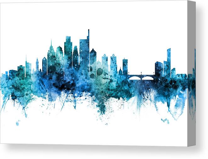 Philadelphia Canvas Print featuring the digital art Philadelphia Pennsylvania Skyline #41 by Michael Tompsett