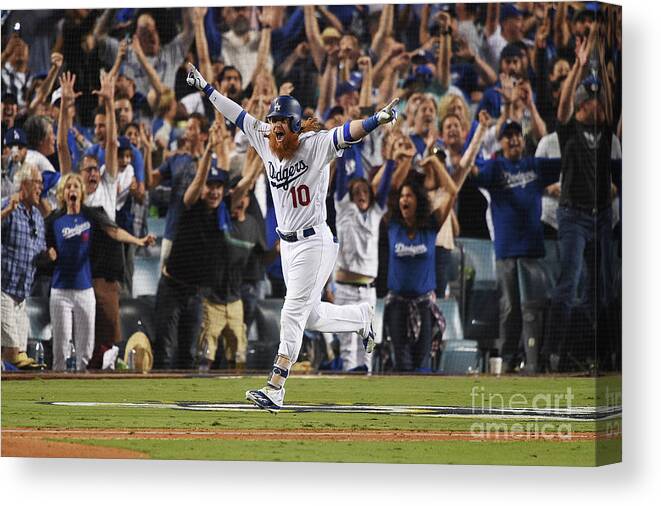 Game Two Canvas Print featuring the photograph Justin Turner by Kevork Djansezian