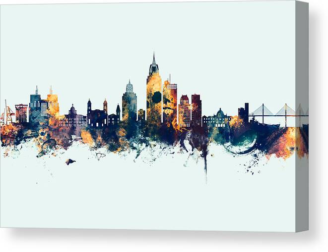 Mobile Canvas Print featuring the digital art Mobile Alabama Skyline #5 by Michael Tompsett