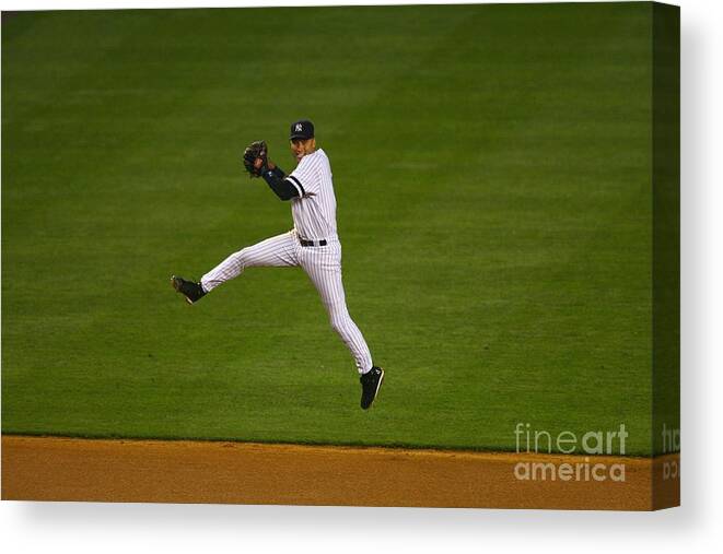 People Canvas Print featuring the photograph Derek Jeter #50 by Al Bello