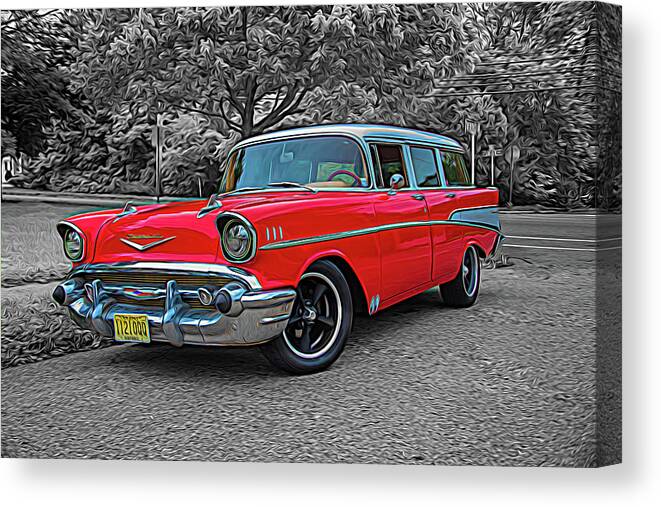 '57 Chevy Canvas Print featuring the photograph '57 Chevy Bel Air Wagon Standout #57 by Alan Goldberg