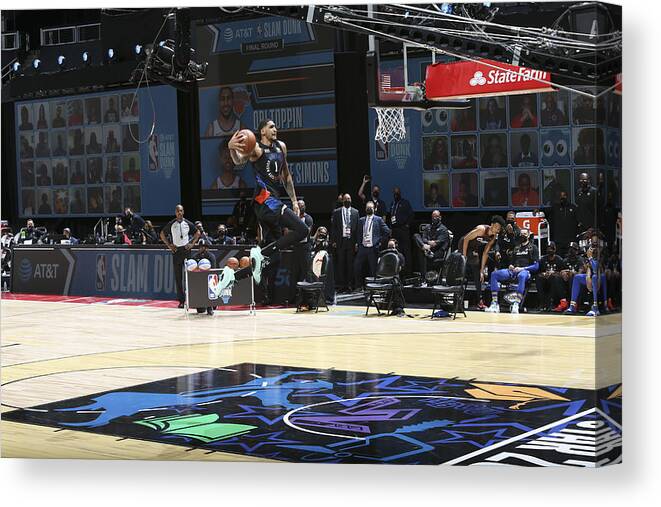 Obi Toppin Canvas Print featuring the photograph 2021 NBA All-Star - AT&T Slam Dunk Contest #6 by Nathaniel S. Butler
