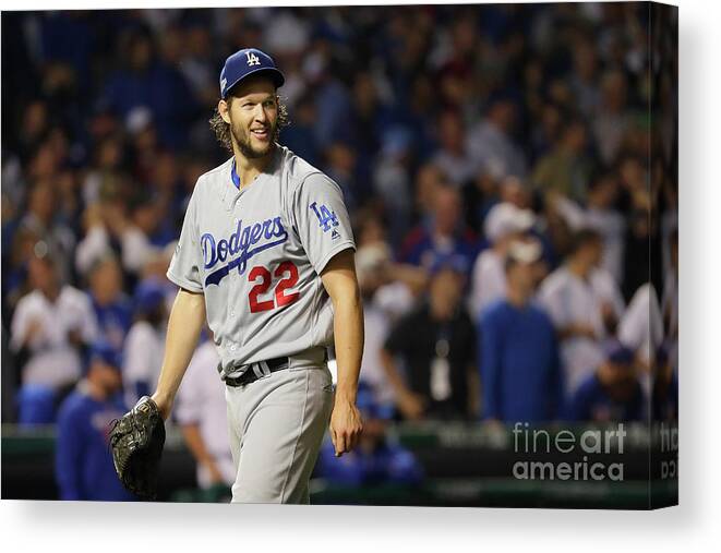 Game Two Canvas Print featuring the photograph Clayton Kershaw by Jamie Squire