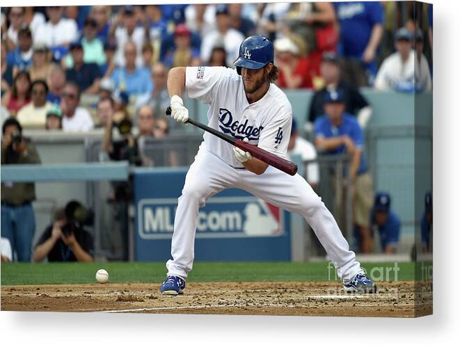 Second Inning Canvas Print featuring the photograph Clayton Kershaw by Kevork Djansezian