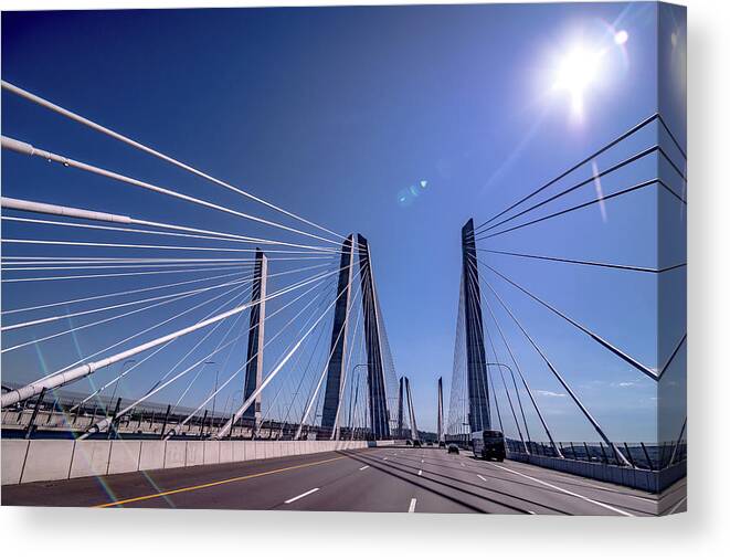 Street Canvas Print featuring the photograph Crossing the Governor Mario M. Cuomo Bridge  #6 by Alex Grichenko