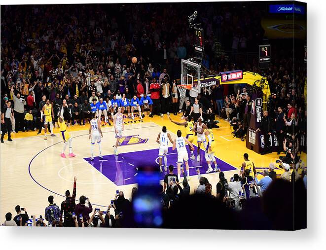 Lebron James Canvas Print featuring the photograph Kareem Abdul-jabbar and Lebron James #6 by Adam Pantozzi