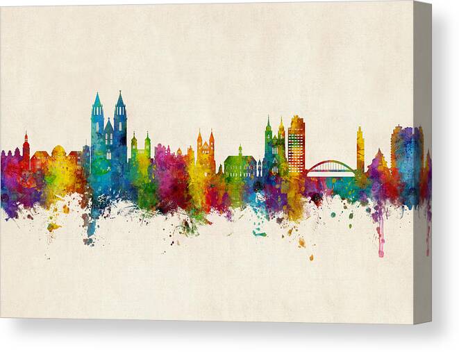 Magdeburg Canvas Print featuring the digital art Magdeburg Germany Skyline #6 by Michael Tompsett