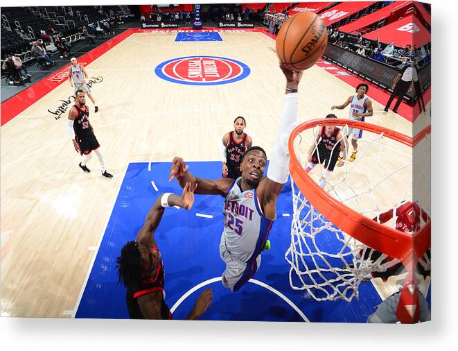 Nba Pro Basketball Canvas Print featuring the photograph Toronto Raptors v Detroit Pistons by Chris Schwegler
