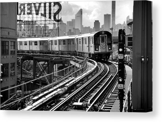 New York City Subway Canvas Print featuring the photograph 7-Scape No. 9 - Under the Silvercup Sign by Steve Ember