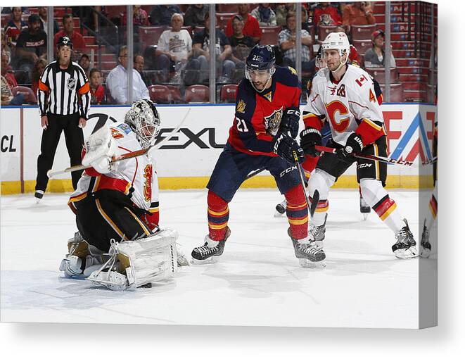 People Canvas Print featuring the photograph Calgary Flames v Florida Panthers #9 by Joel Auerbach