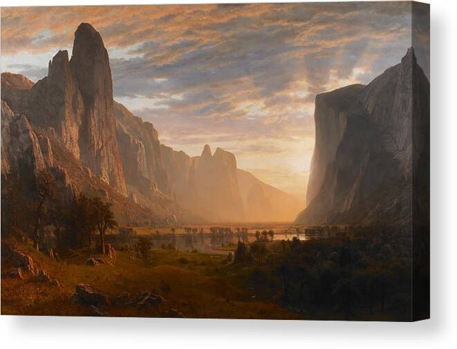 Art Canvas Print featuring the painting Looking Down Yosemite Valley by Albert Bierstadt by Mango Art