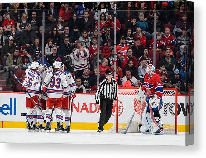 People Canvas Print featuring the photograph New York Rangers v Montreal Canadiens #9 by Minas Panagiotakis