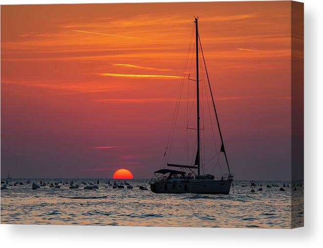 Sunset Canvas Print featuring the photograph Sunset at Strunjan #9 by Ian Middleton