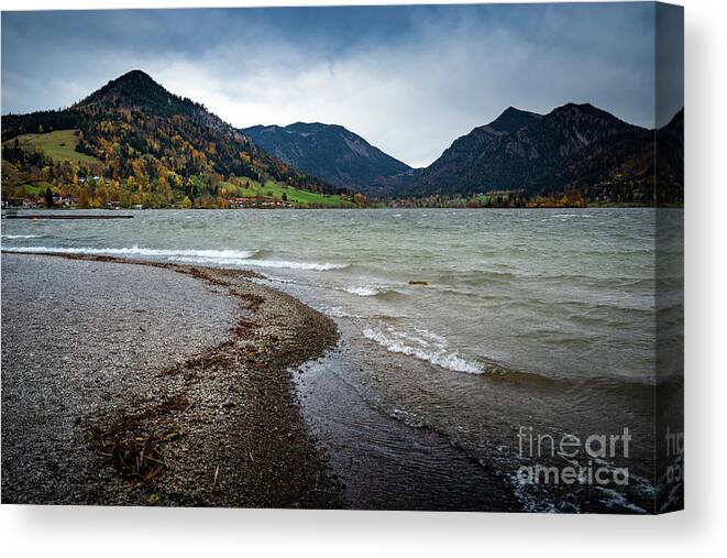 Schliersee Canvas Print featuring the photograph A autumn day at the lake by Hannes Cmarits