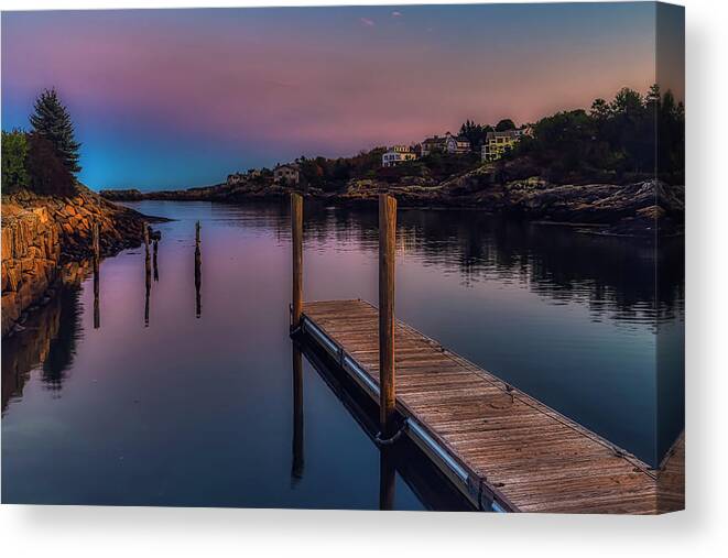 Perkins Cove Canvas Print featuring the photograph A Beautiful Night in Perkins Cove by Penny Polakoff