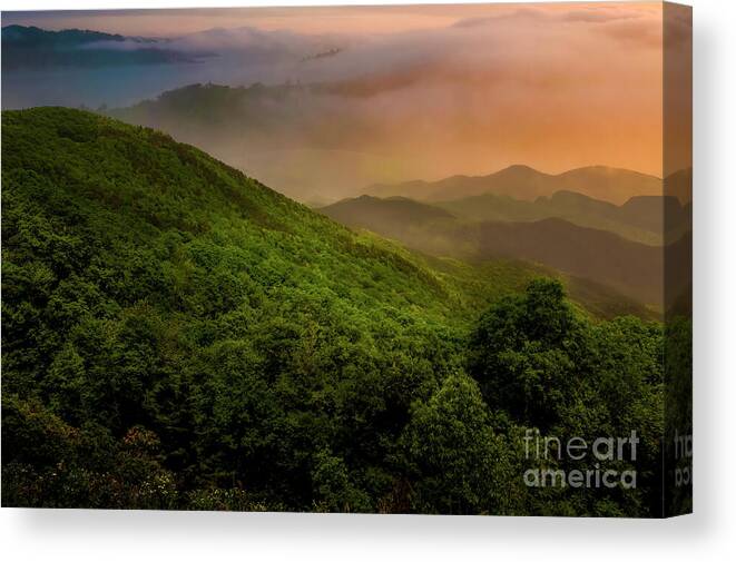 Sunrise Canvas Print featuring the photograph A Blue Ridge morning by Shelia Hunt