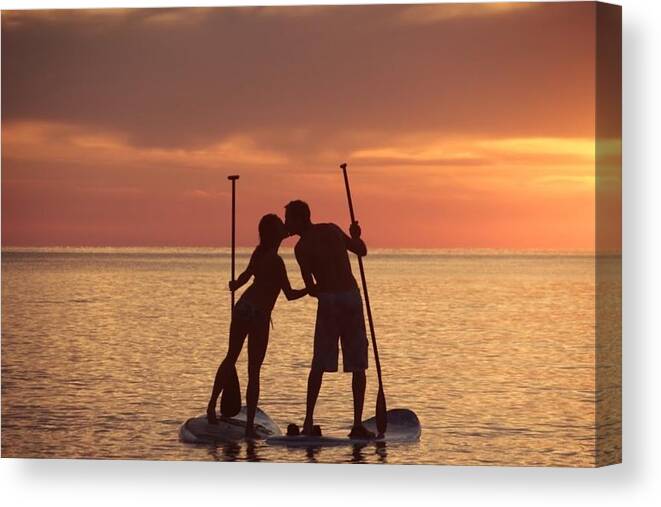 Horizontal Photo Canvas Print featuring the photograph A Kiss at Sunset by Valerie Collins