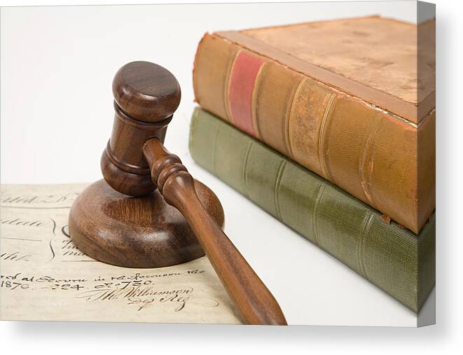 Five Objects Canvas Print featuring the photograph A property document books and a gavel by Image Source