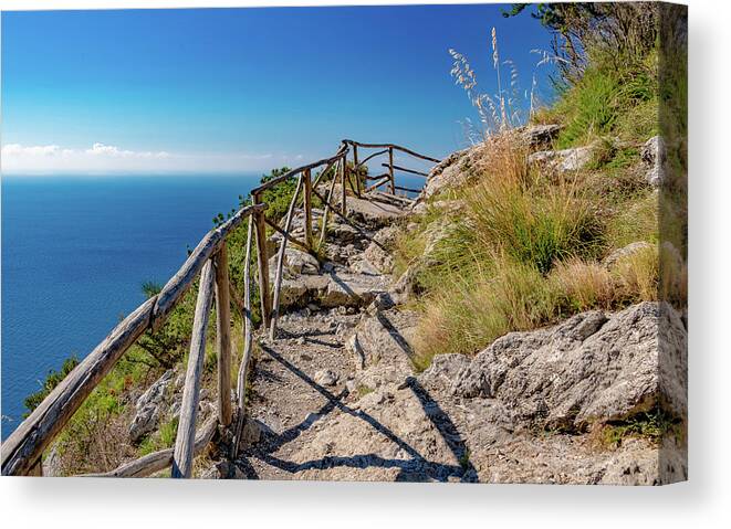 Amalfi Canvas Print featuring the photograph A Rocky Trail Above An Azure Sea by David Downs