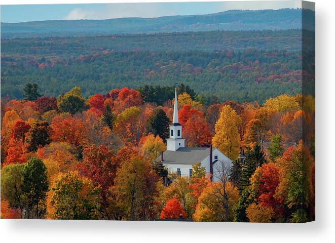 Autumn Fall Colors Canvas Print featuring the photograph A Steeple Among the Maples by Jeff Folger