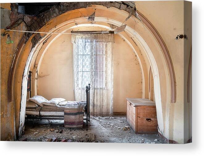Abandoned Canvas Print featuring the photograph Abandoned Bedroom in Decay by Roman Robroek