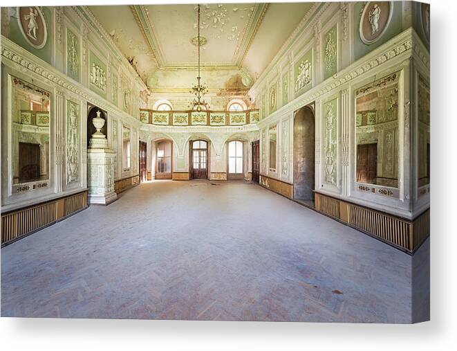 Abandoned Canvas Print featuring the photograph Abandoned Green Ballroom by Roman Robroek