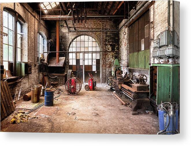 Abandoned Canvas Print featuring the photograph Abandoned Workspace by Roman Robroek