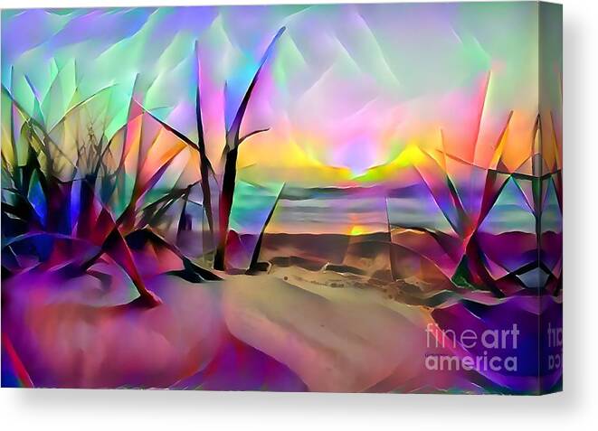 Sunset Canvas Print featuring the digital art Abstract Beach by Greg Moores