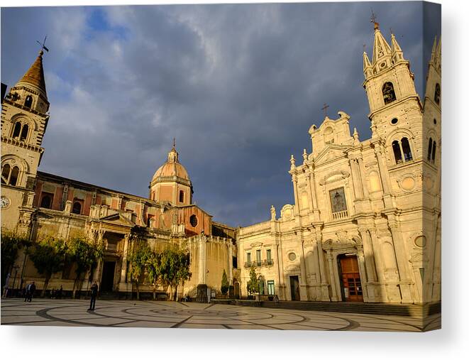 People Canvas Print featuring the photograph Acireale, Basilica of Saints Peter and Paul - Sicily, Italy by Orietta Gaspari