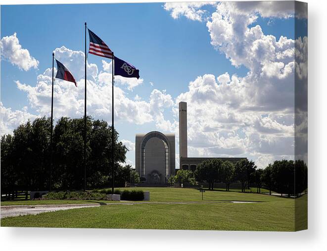 Acu Canvas Print featuring the photograph ACU Bible Building and Tower of Light by Steve Templeton