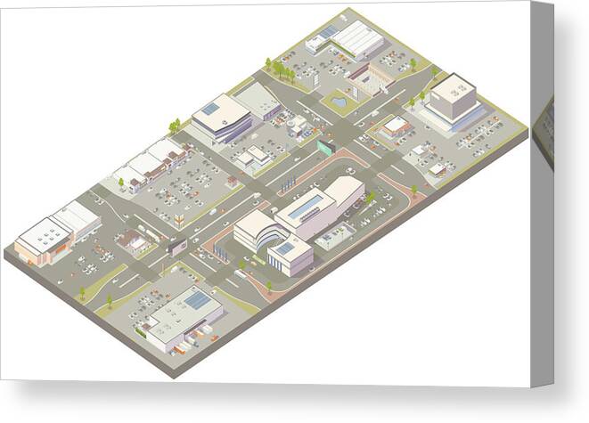 Suburb Canvas Print featuring the drawing Aerial isometric retail zone by Mathisworks