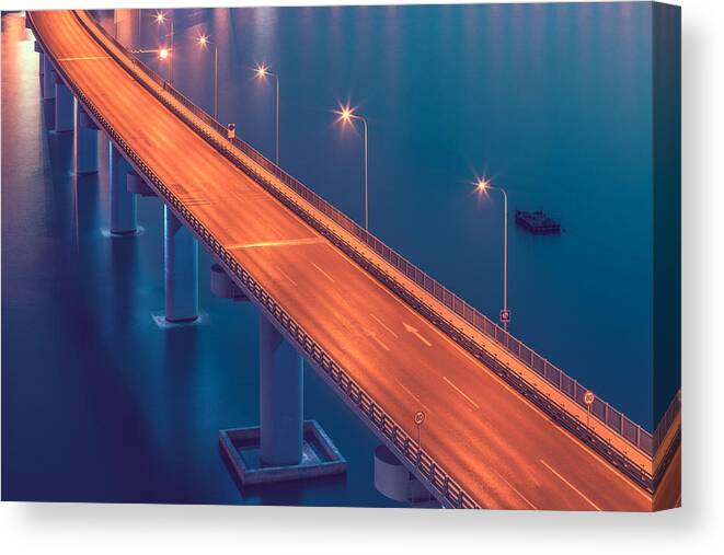Dalian Canvas Print featuring the photograph Aerial photograph of bridge pavement by Shunli Zhao