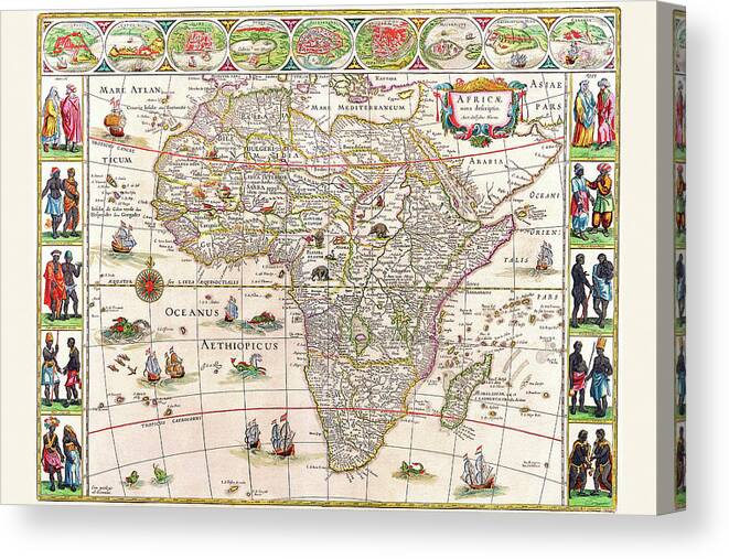 Maps Canvas Print featuring the drawing Africa by Willem Blaeu