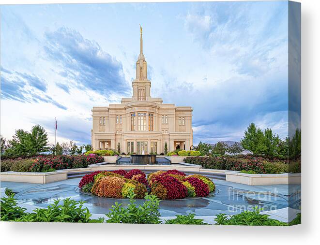 Clouds Canvas Print featuring the photograph After the Rain - Payson Utah Temple by Bret Barton