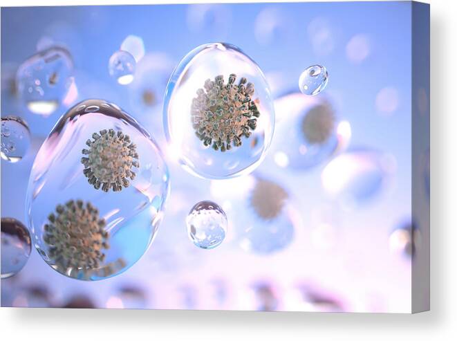 Particle Canvas Print featuring the photograph Airborne Virus Transmission in Droplets/ Aerosols by Fpm