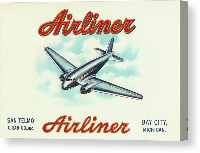 Plane Canvas Print featuring the drawing Airliner Brand Cigars by Vintage Posters