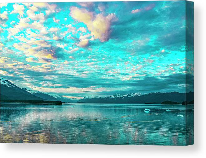 Alaska Canvas Print featuring the digital art Alaska Sunset Inside Passage by SnapHappy Photos
