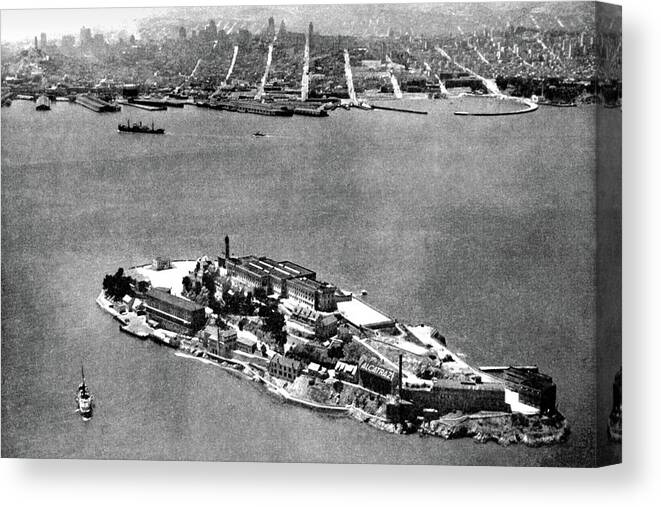 Vintage Canvas Print featuring the photograph Alcatraz Island, San Francisco, CA by Vintage San Francisco