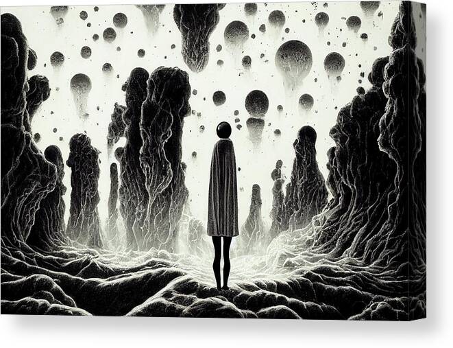 Surreal Canvas Print featuring the digital art Alone in a surreal world 01 by Matthias Hauser
