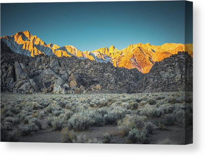 Alabama Hills Canvas Print featuring the photograph Alpineglow 3 by Ryan Weddle