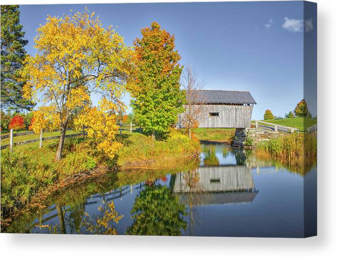 Am Foster Covered Bridge Canvas Print featuring the photograph AM Foster Covered Bridge by Juergen Roth