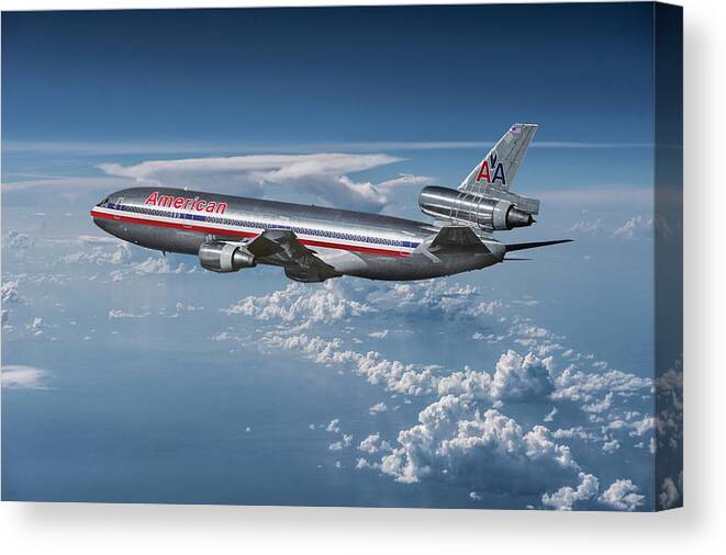 American Airlines Canvas Print featuring the mixed media American Airlines DC-10 by Erik Simonsen