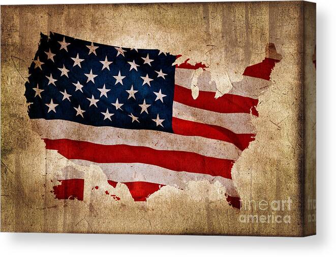 Us Canvas Print featuring the photograph American flag textured map by Delphimages Flag Creations