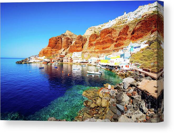 Santorini Canvas Print featuring the photograph Amoudi bay, Santorini, Greece by Anastasy Yarmolovich
