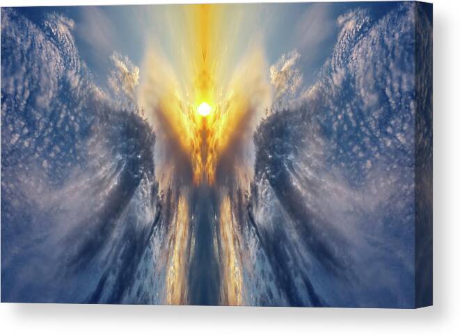 Angel Canvas Print featuring the photograph An Angel of the Lord Appeared to Them - angel in a mirrored cloudscape by Peter Herman
