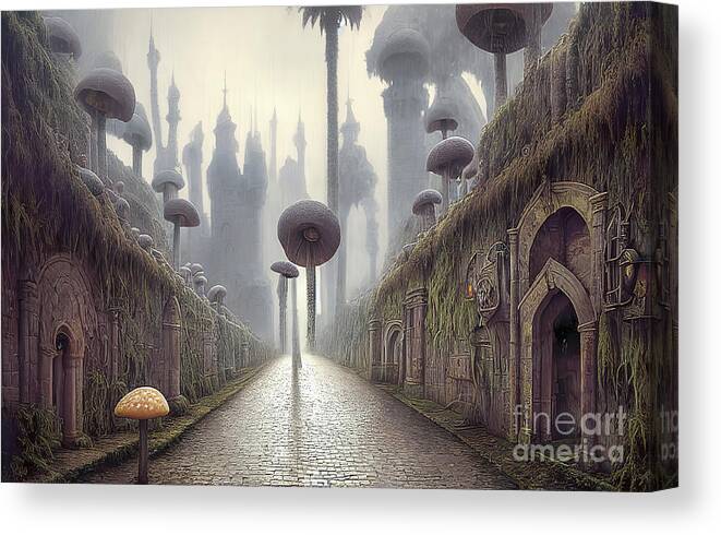 Cobble Stones Canvas Print featuring the digital art Ancient Mushroom City by Elisabeth Lucas