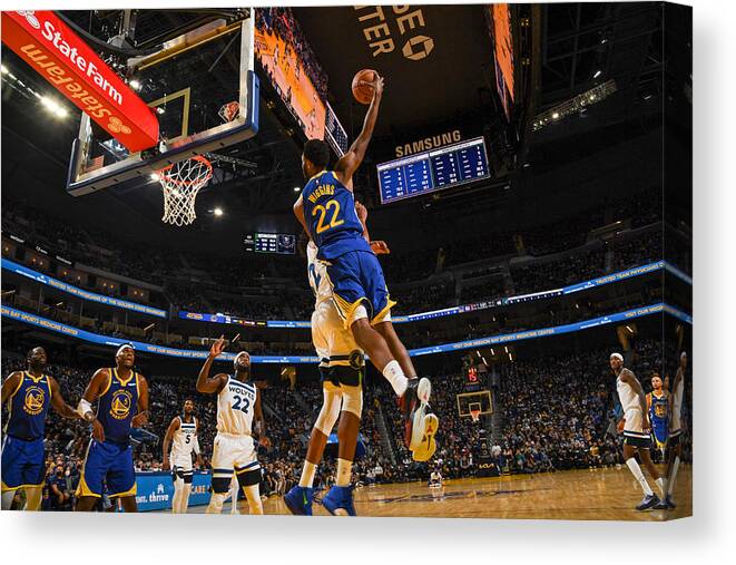 Andrew Wiggins Canvas Print featuring the photograph Andrew Wiggins and Karl-anthony Towns by Noah Graham